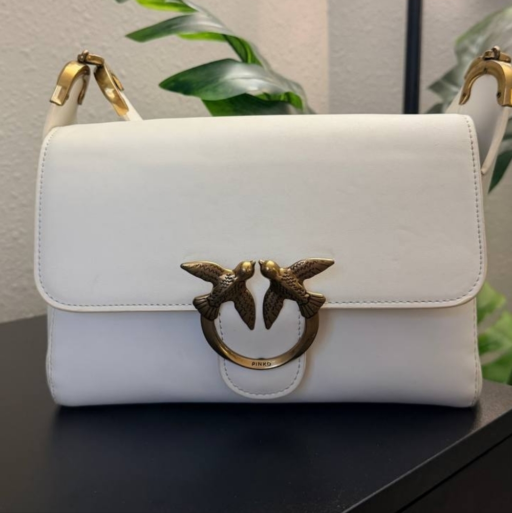 Pinko Elegant White Crossbody Bag with Gold Details